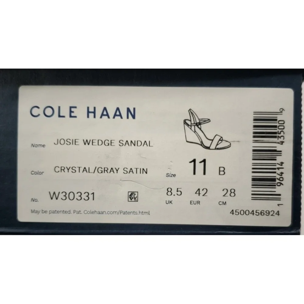 Cole Haan Josie Wedge Heel Sandals Crystal Gray‎ Satin W30331 Women's Sz 11B NEW
